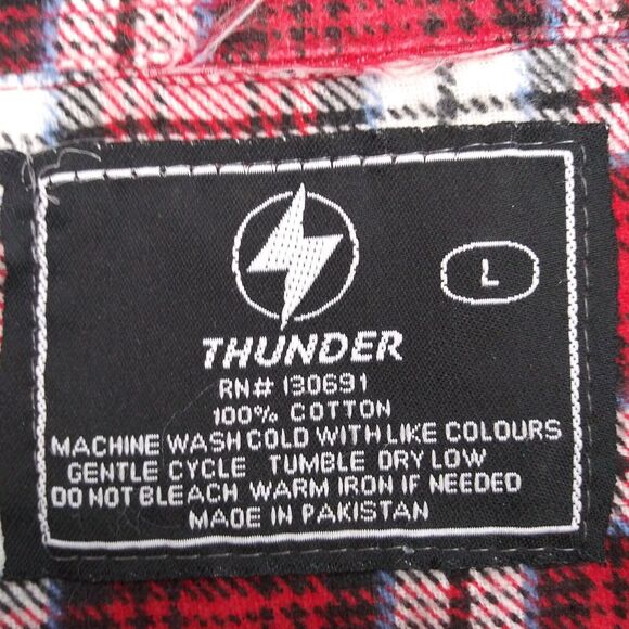 Thunder Flannel Shirt Mens Size Large Red Plaid Long Sleeve Casual Button Up - Picture 4 of 4